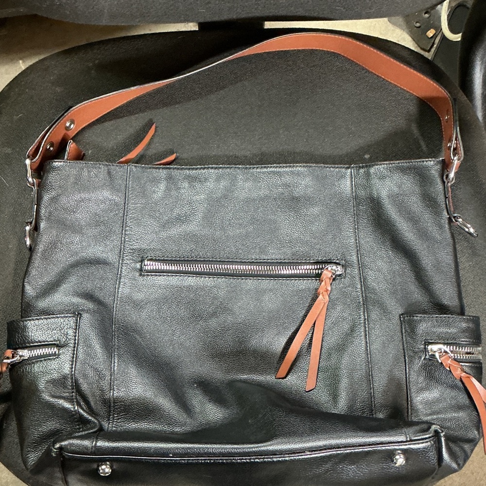 Black and brown leather Bostonten hobo handbag